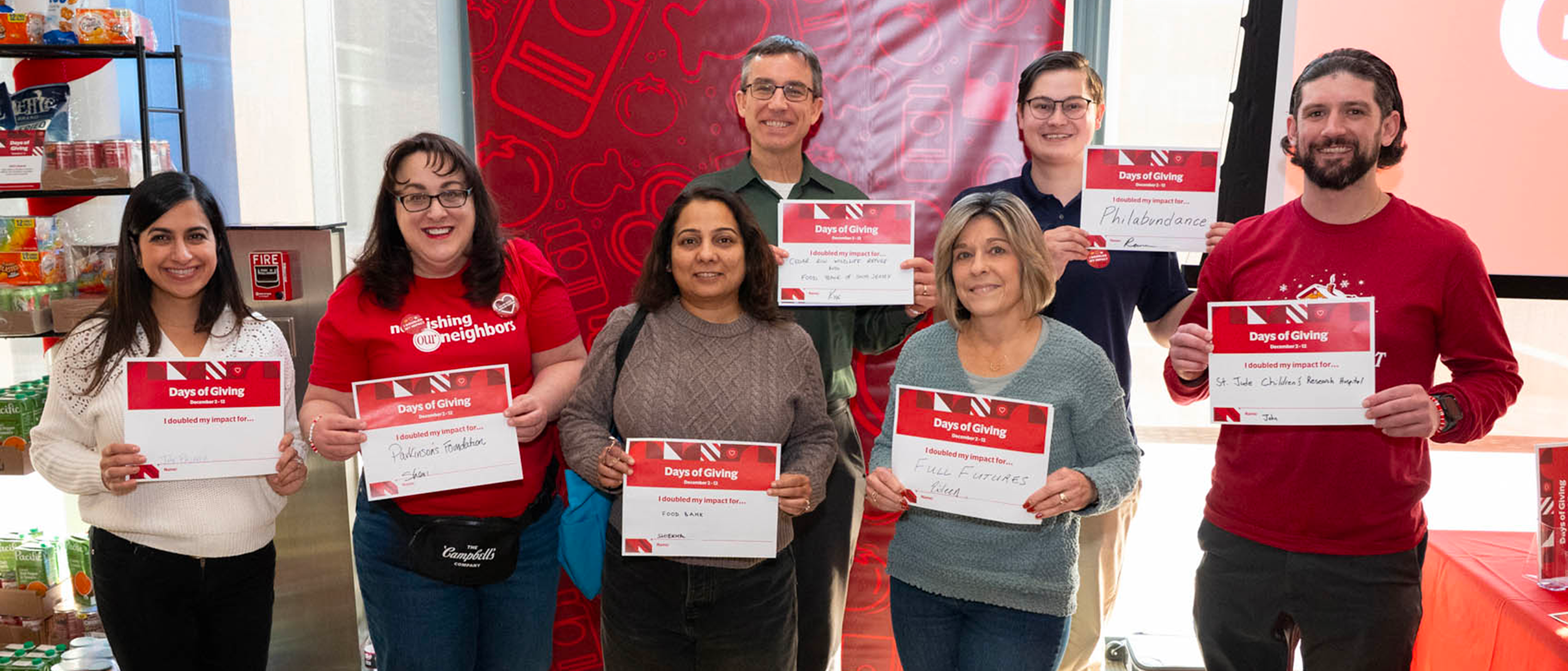 Employees show where they donated with their Care Cards