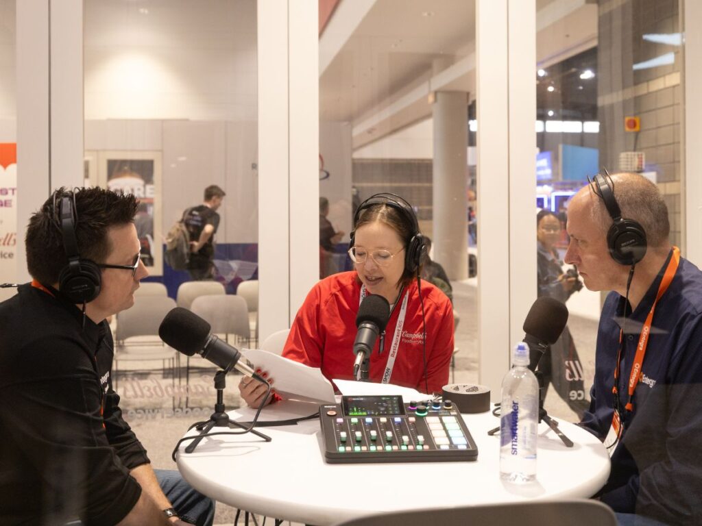 Jenna Hagerich from the Campbell's Foodservice team records a podcast with key industry leaders at the National Restaurant Association Show 2026