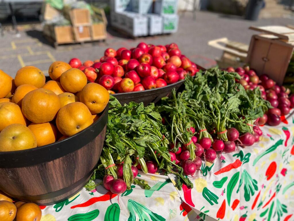 Fresh produce displayed on a table.